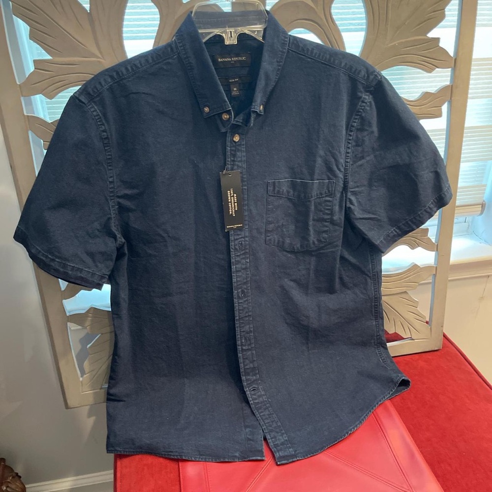 Banana Republic Blue Blouse Short Sleeve Classic
